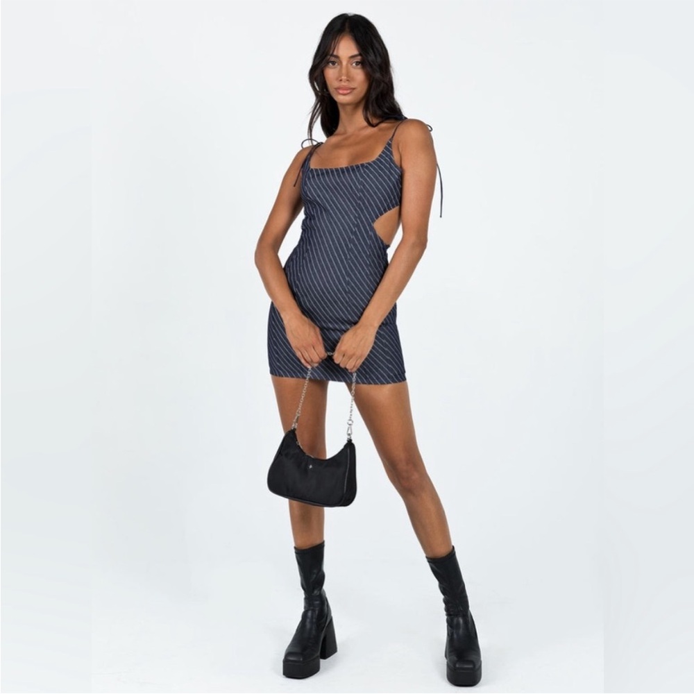 Lioness Diez‎ Mini Stripe Denim Dress Sz L